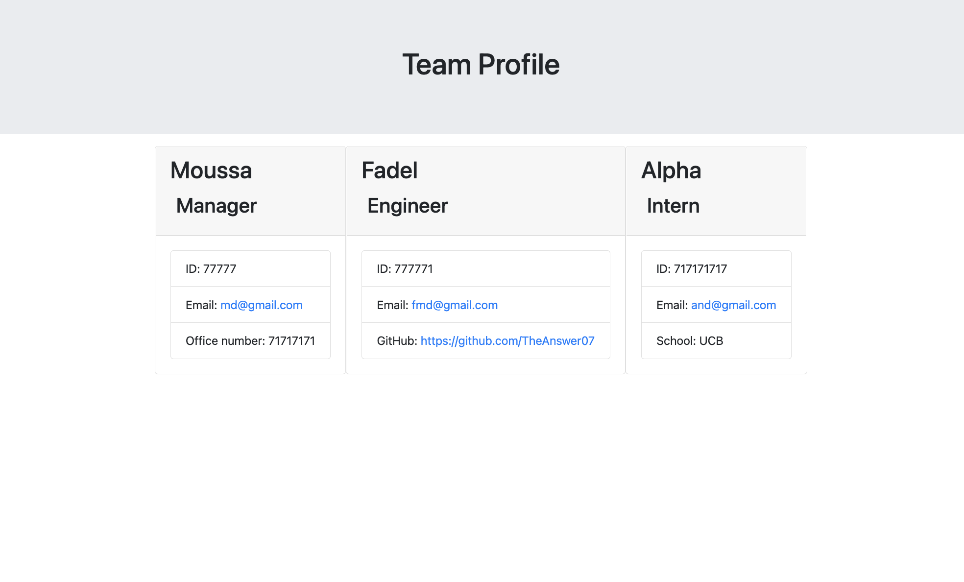 Team Profile Generator Team Profile Generator